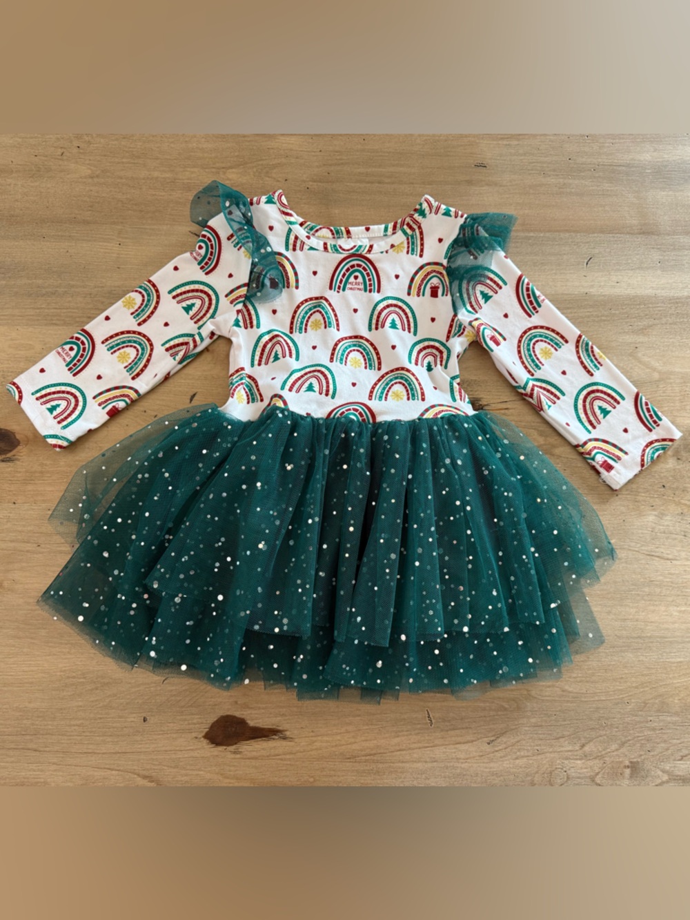 Infant Green Tulle Rainbow Christmas Dress